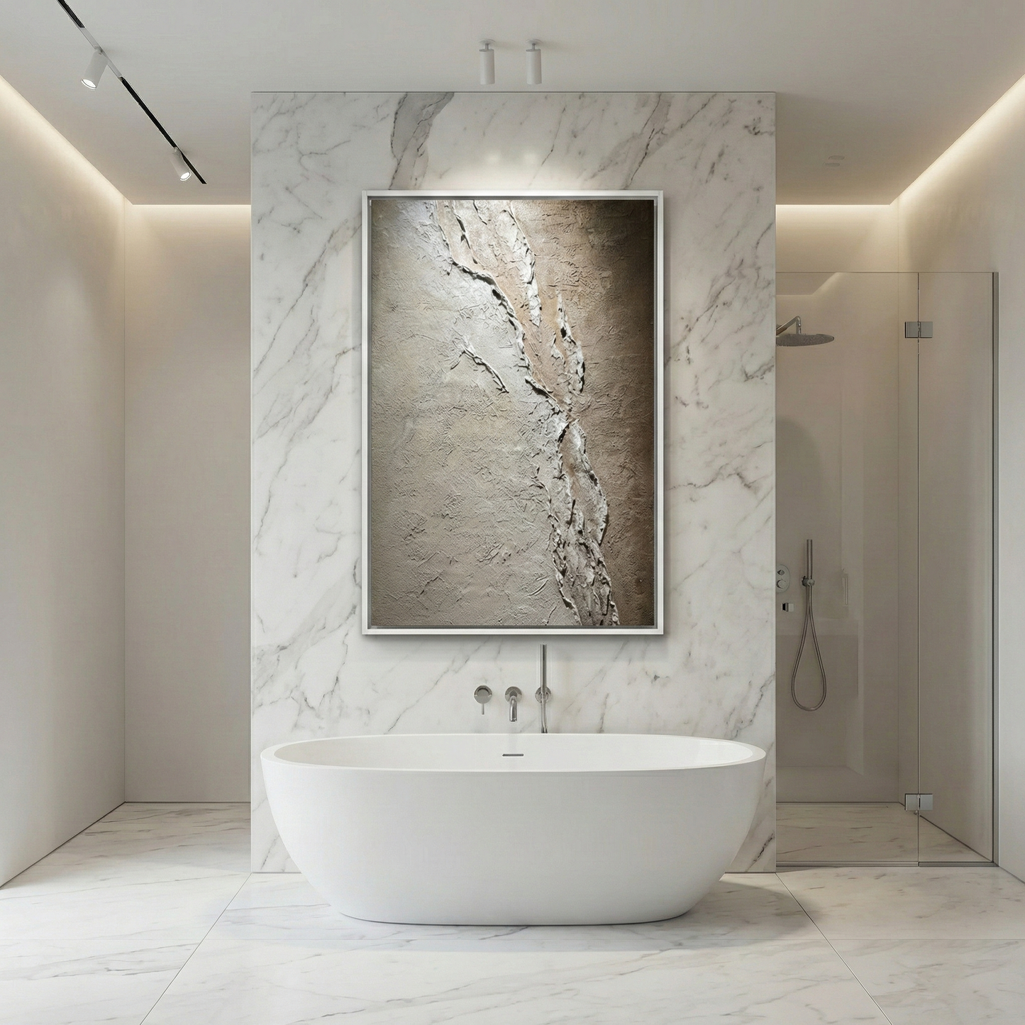 Resonant Strata displayed above a freestanding bath