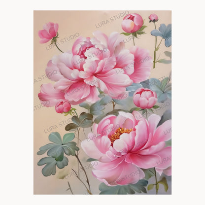 Full view of Blush Peonies, a vertical hand-painted pink peony artwork