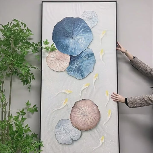 Lotus Drift raised lotus leaves, koi and handmade texture video