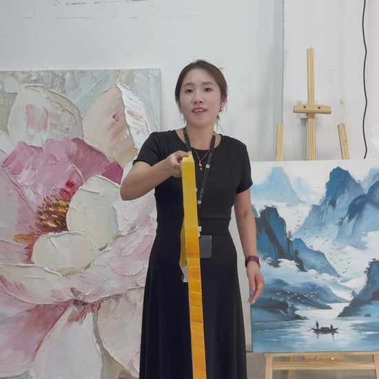 Video reveal of the golden birch landscape, followed by a framed artwork view