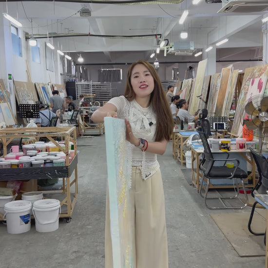 Workshop video showing the finished Sails on a Golden Sea painting turning from side to front