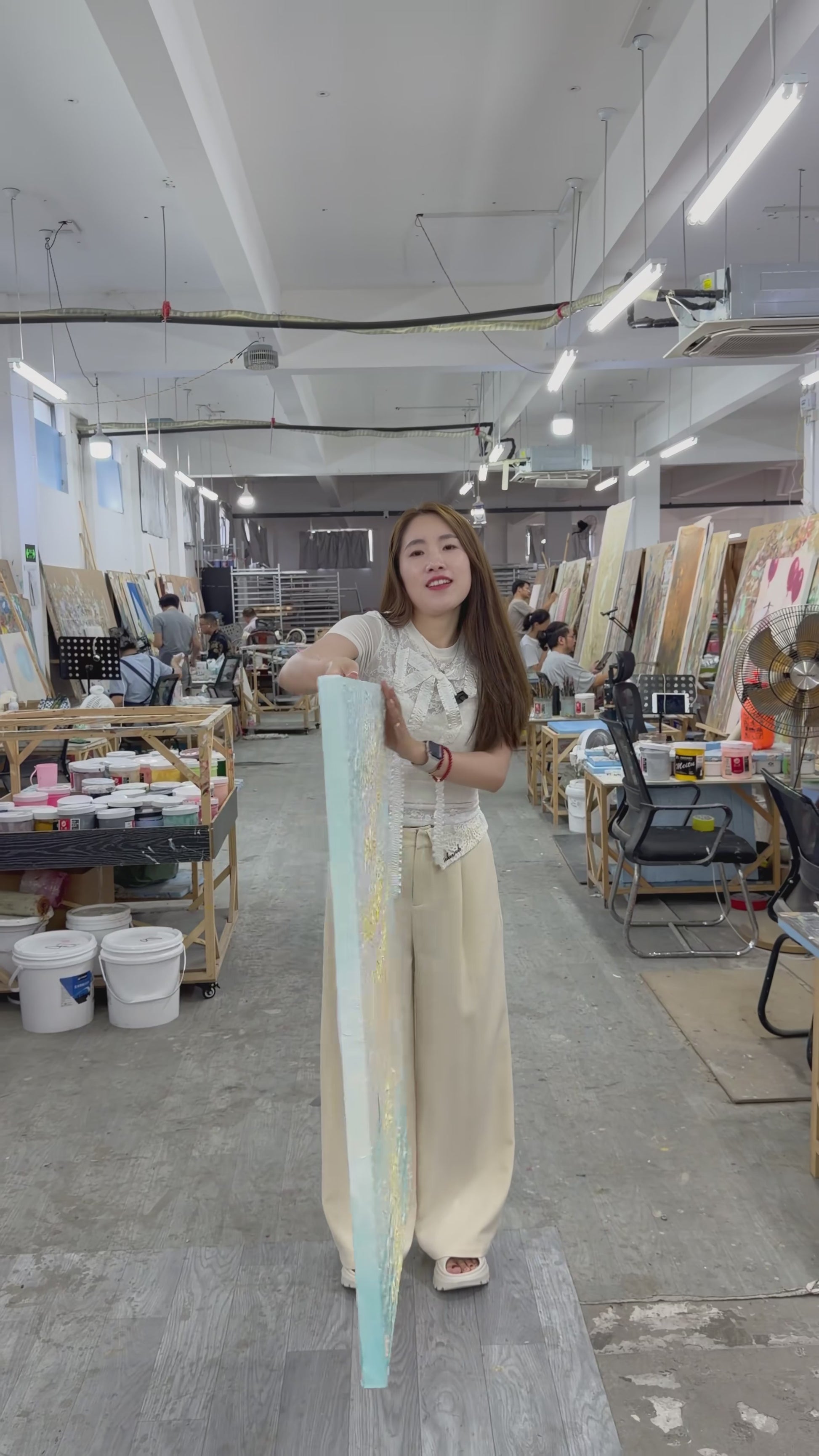 Workshop video showing the finished Sails on a Golden Sea painting turning from side to front
