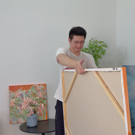 Workshop video showing Coral Peony Garden turning from its back and side profile to a complete frontal view