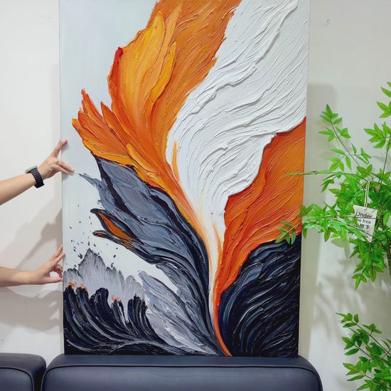 Full artwork shown in the studio before moving close-ups of raised paint, followed by a complete framed presentation