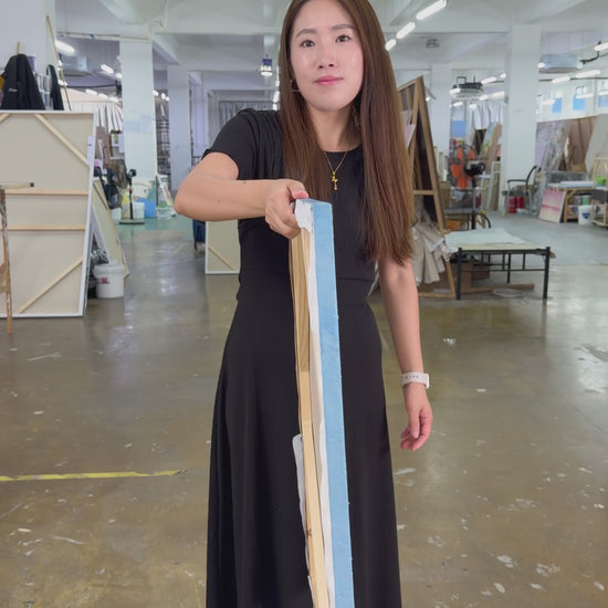Workshop video showing the handmade square sunset painting from the side and front
