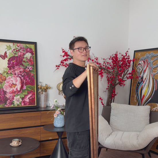 Studio view of the magnolia painting turning towards the camera, followed by a framed wall illustration